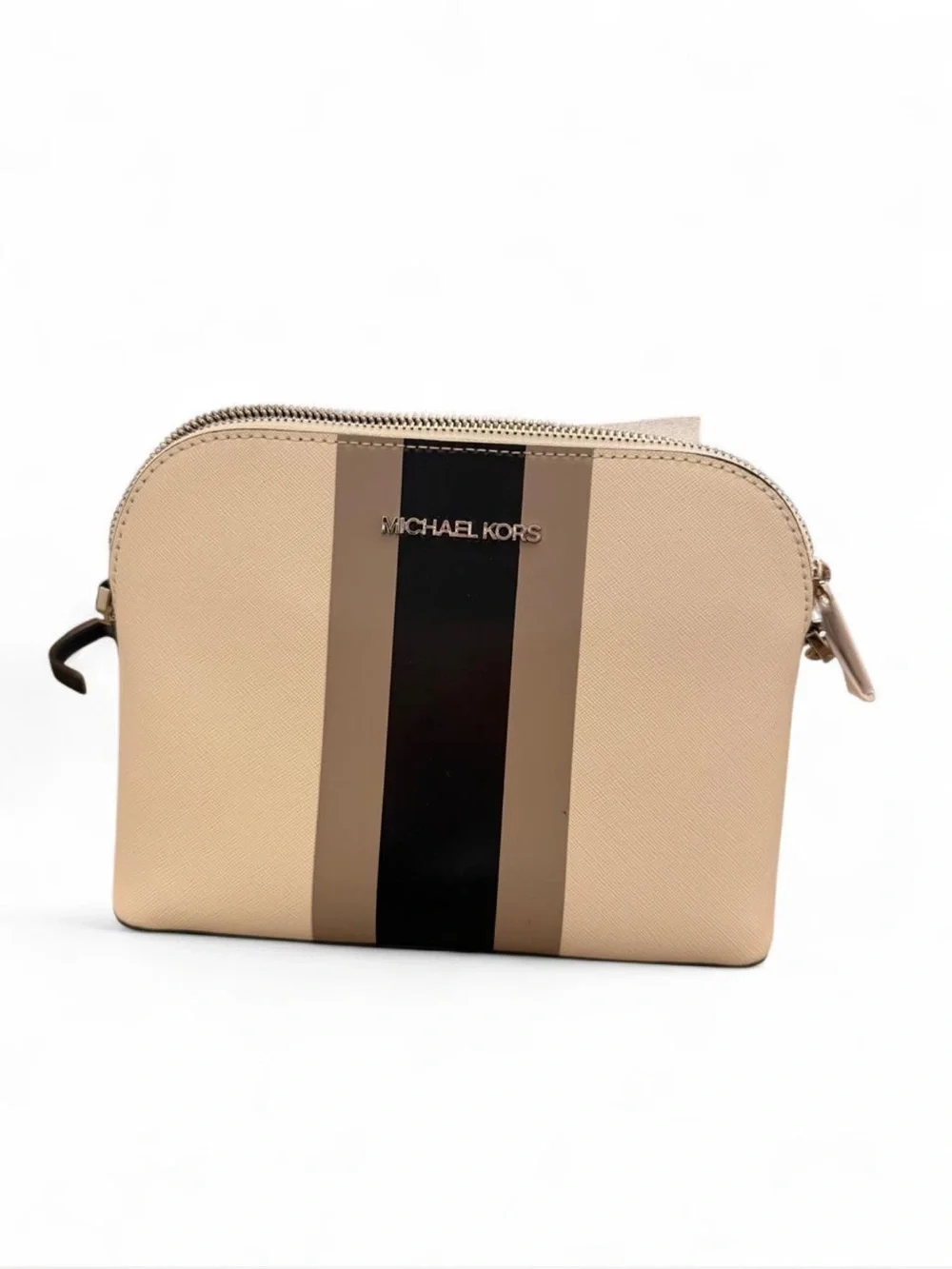 Michael Kors White Crossbody with Black and Gray Center Stripes